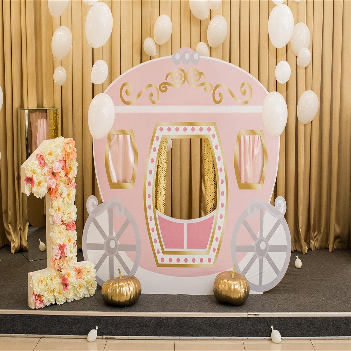 1st Birthday Pink Cartoon Pumpkin Car Backdrop