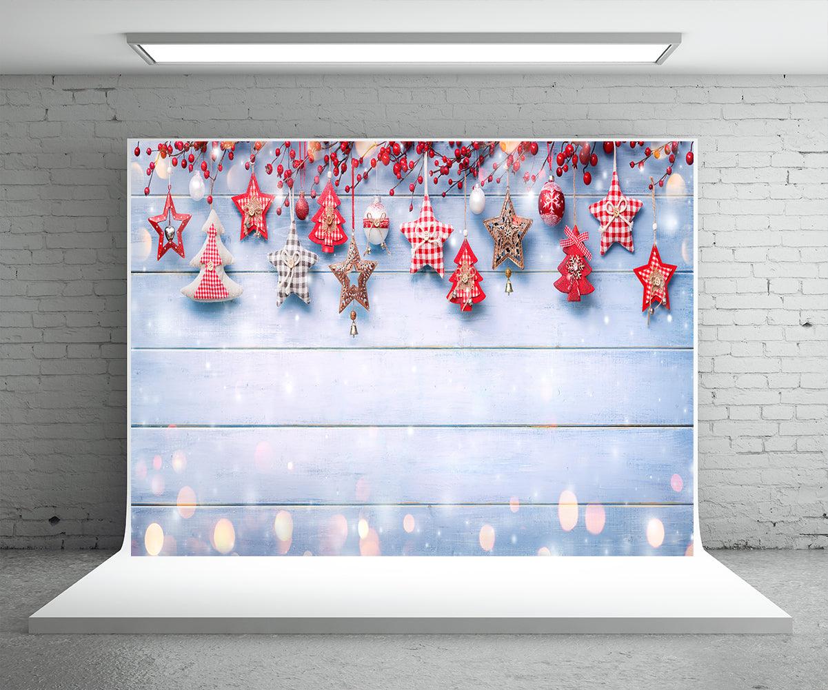 Christmas Wood Wall Photography Backdrop Star Tree Background