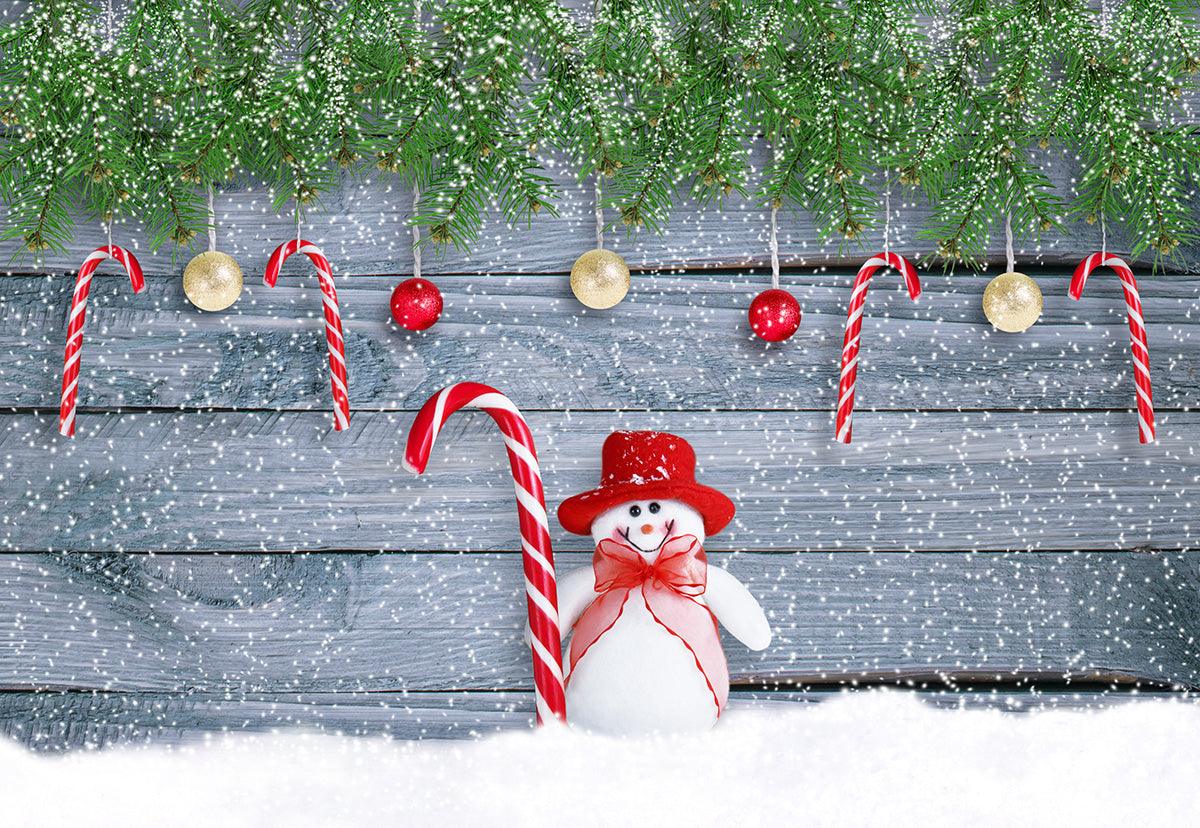 A snowman Christmas photography background snowflakes wooden wall background
