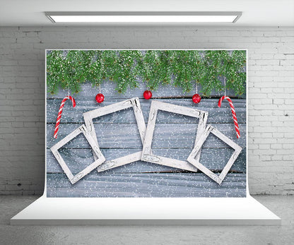 Christmas Snowflake Wood Wall Photography Backdrop Pine Branch Background