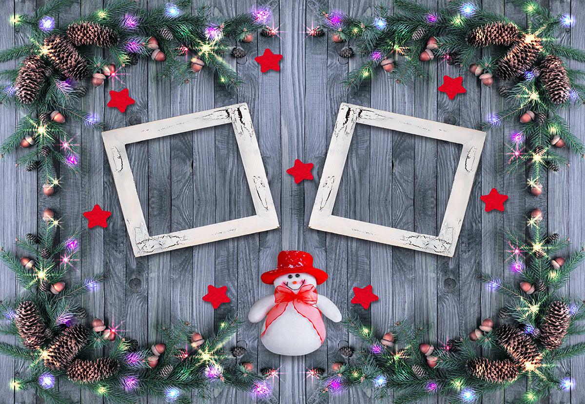 Snowman Blue Wood Wall Photography Backdrop for Christmas