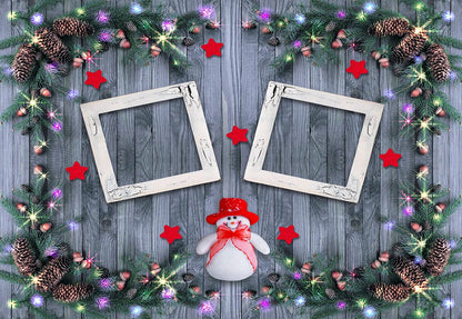 Snowman Blue Wood Wall Photography Backdrop for Christmas