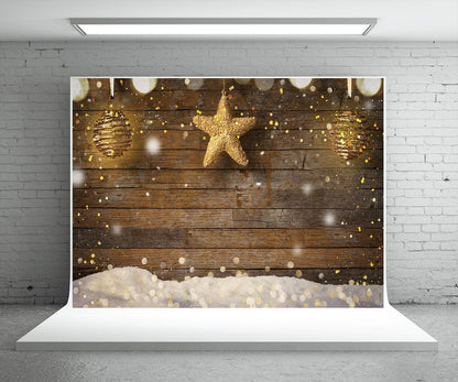 Gold Star Wood Wall Photo Backdrop Snowflake Christmas Background