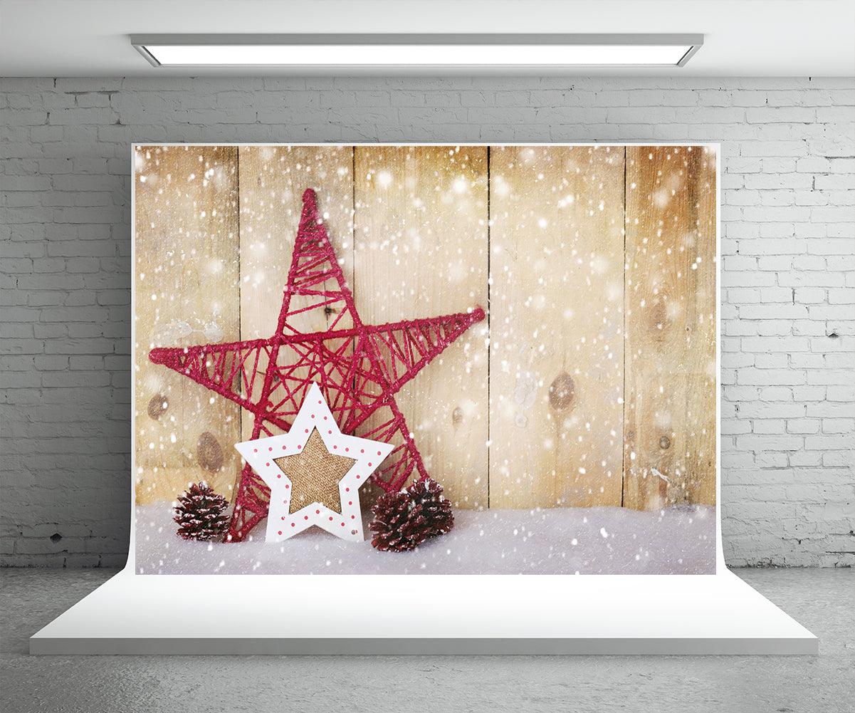 Red Star Christmas Wood Photo Backdrop for Winter
