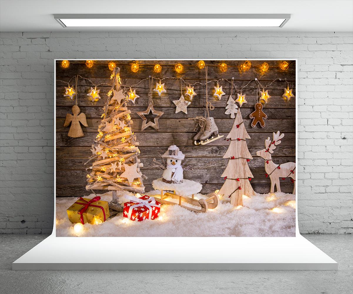 Christmas Tree Gift Photo Backdrop Snowman Background