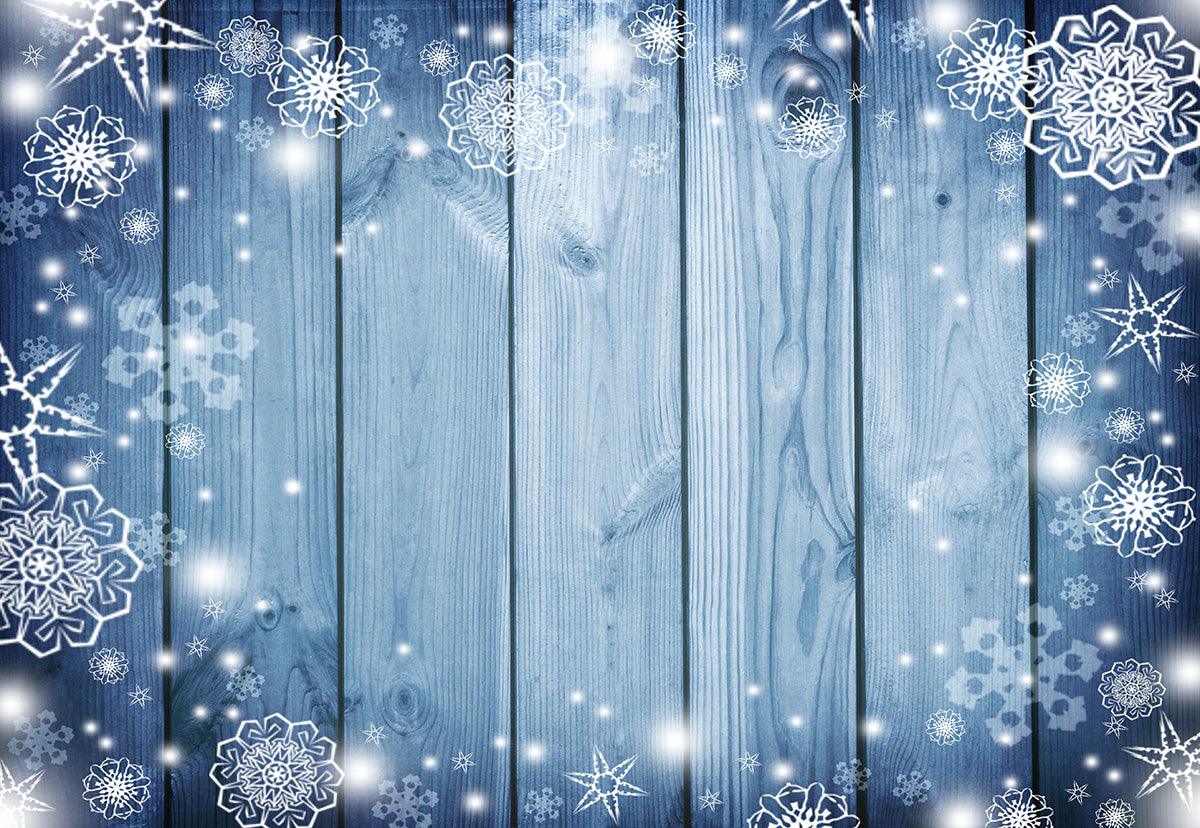 Blue Wooden Christmas Backdrop Snowflake Photo Studio