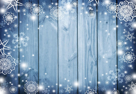 Blue Wooden Christmas Backdrop Snowflake Photo Studio