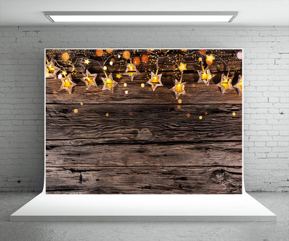 Christmas Light Star Photography Backdrop Wood Wall Background