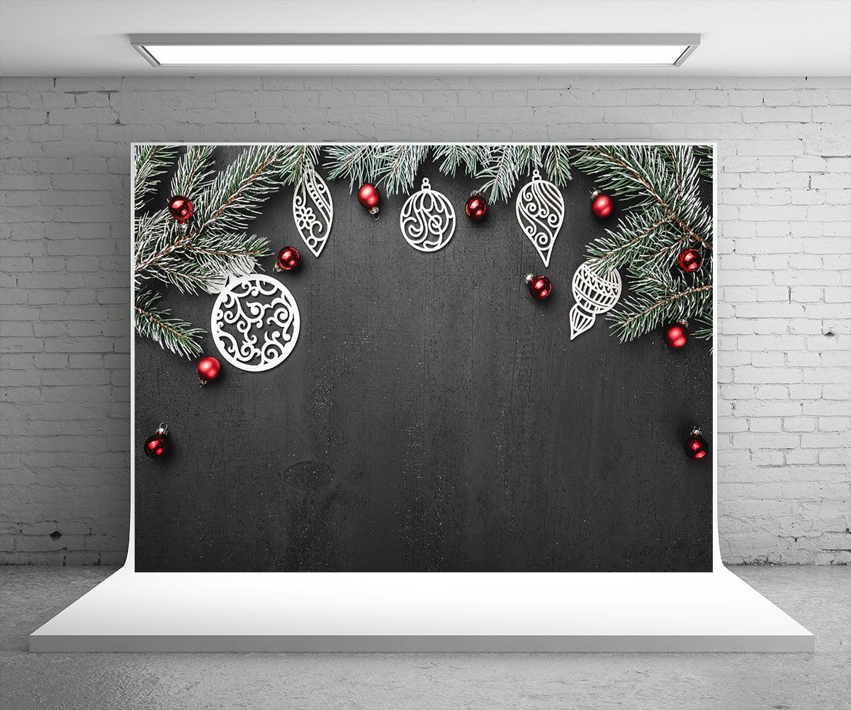 Pine Branch Black Background Photography Backdrop for Christmas