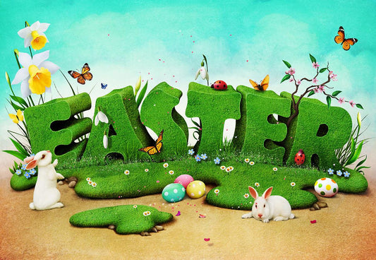 Spring Easter Cartoon Rabbit Photography Backdrops