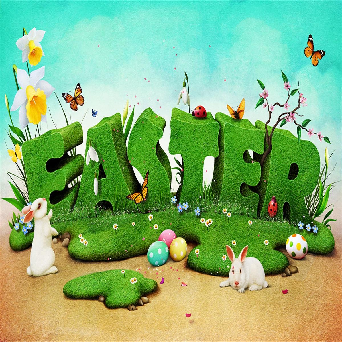 Spring Easter Cartoon Rabbit Photography Backdrops