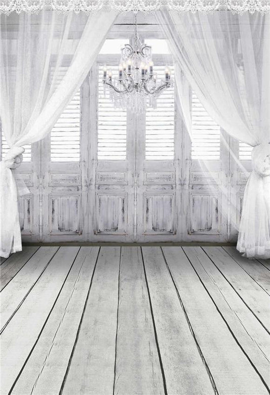 White Curtain Wedding Photography Backdrops Wood Floor Background