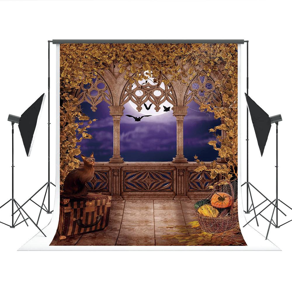 Fall Leaves Moon Cat Backdrops for Autumn