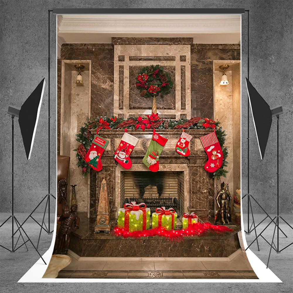 Christmas Fireplace Socks Photo Backdrops for Studio