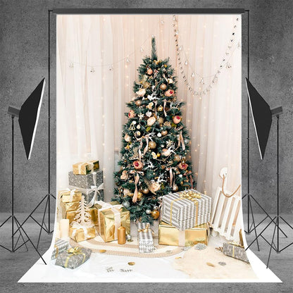 Gold Gift Christmas Tree Glitter Backdrops for Party