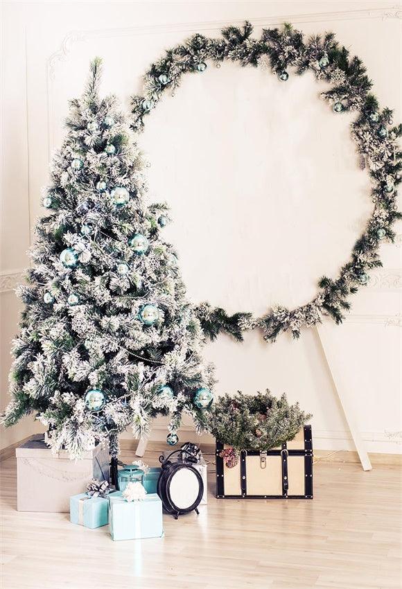 Pine Wreath Wood Floor Christmas Backdrops