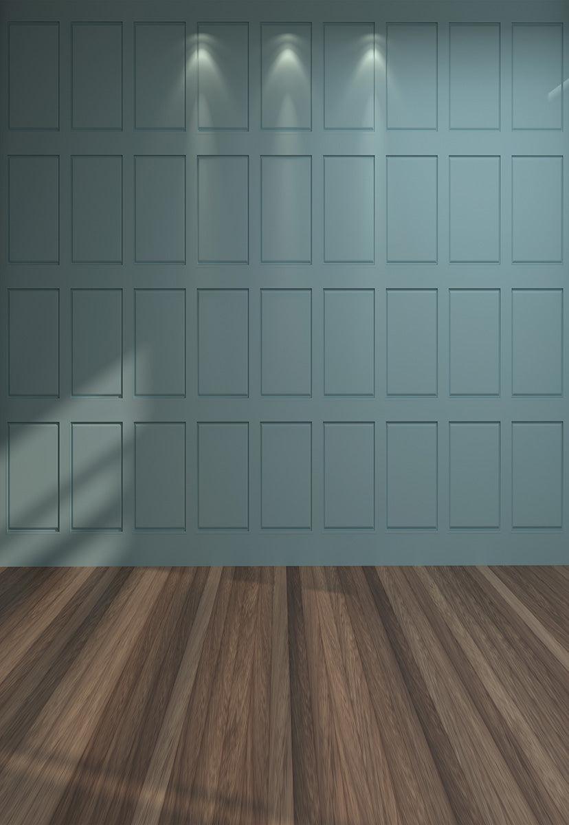 Morandi Green Lattice Wall Brown Wood Floor Wedding Backdrop for Photos