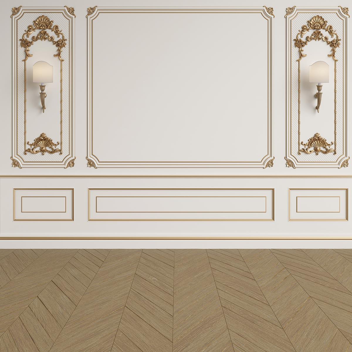 White Wall Golden Edge Wedding Brown Wood Floor Backdrops