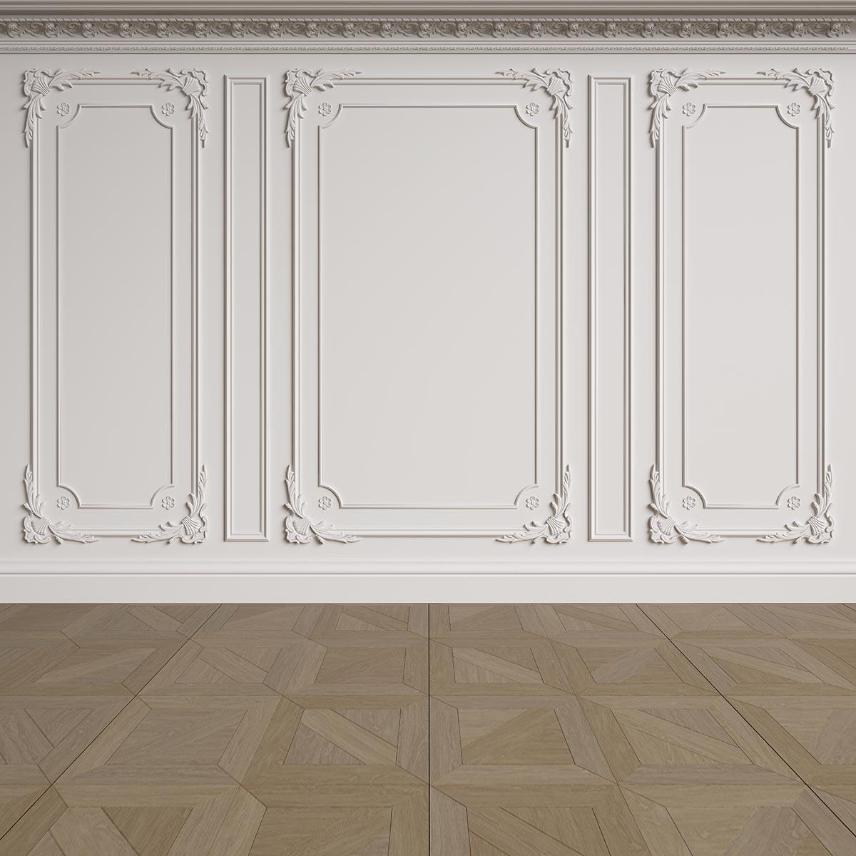 Wedding White Wall Sculpture Brown Square Wood Floor Backdrop for Photography