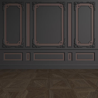 Dark Brown Wood Floor Black Wall Art Wall Photo Booth Prop Backdrop for Wedding