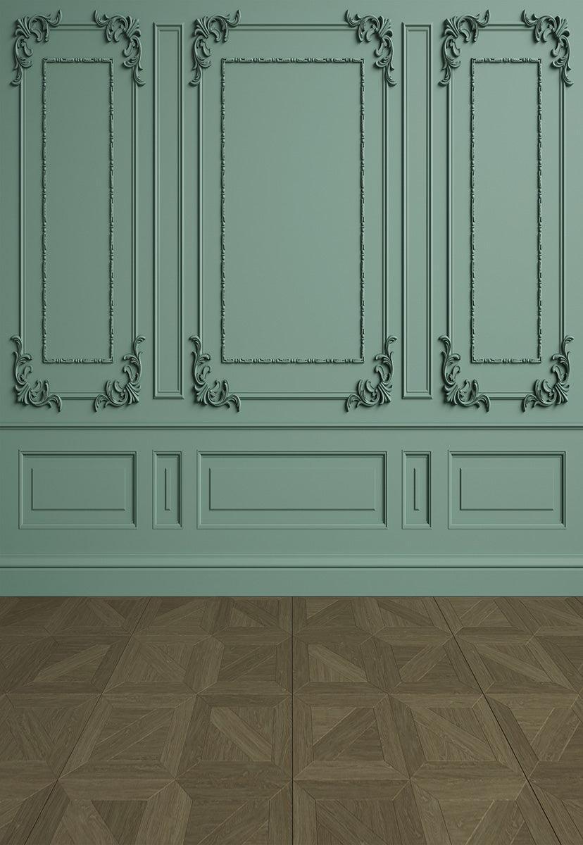 Wedding Green Wall with Wood Floor Photography Back drop