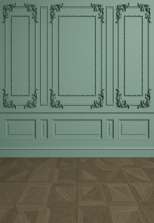 Wedding Green Wall with Wood Floor Photography Back drop