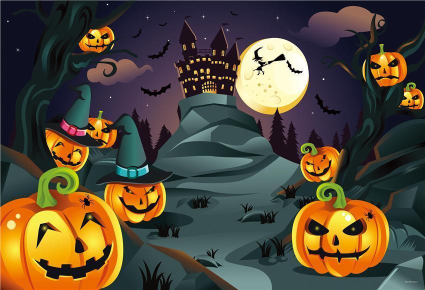 Big Pumpkin Bats Witch Halloween Backdrops