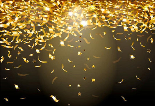 Bokeh Gold Ribbon Black Shiny Backdrops for Party