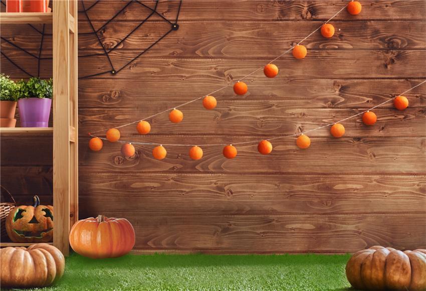 Brown Wood Grass Floor Halloween Photo Backdrops