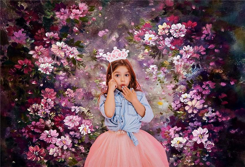 Pink Flowers Dark Backdrops for Children