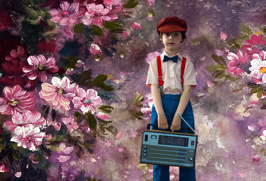 Pink Flowers Dark Backdrops for Children