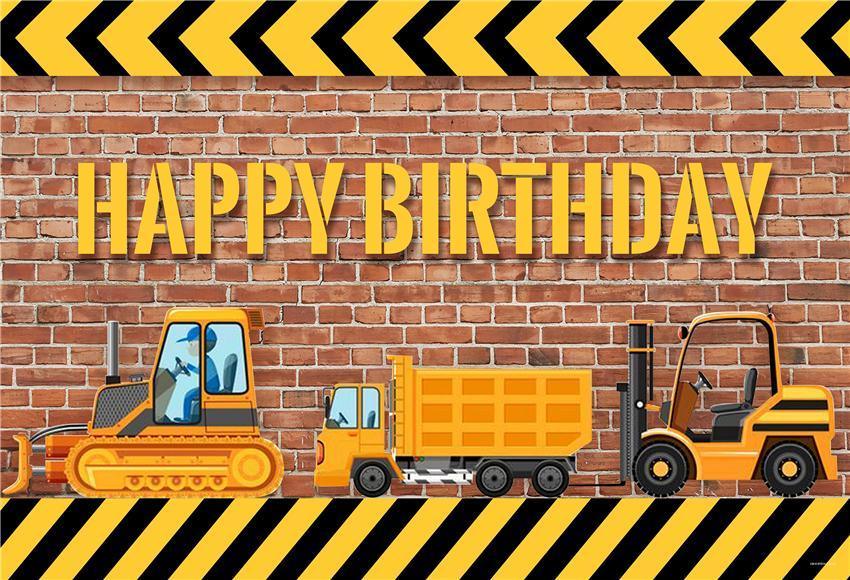 Red Brick Happy Birthday Truck Table Banner Decor Backdrops