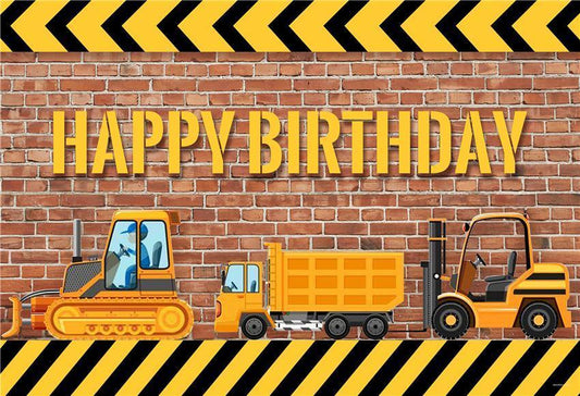 Red Brick Happy Birthday Truck Table Banner Decor Backdrops