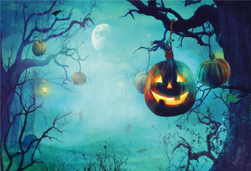 Pumpkin Light Branches Halloween Backdrops