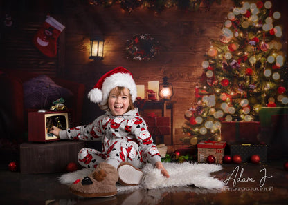 Bright Christmas Tree Wooden Backdrop