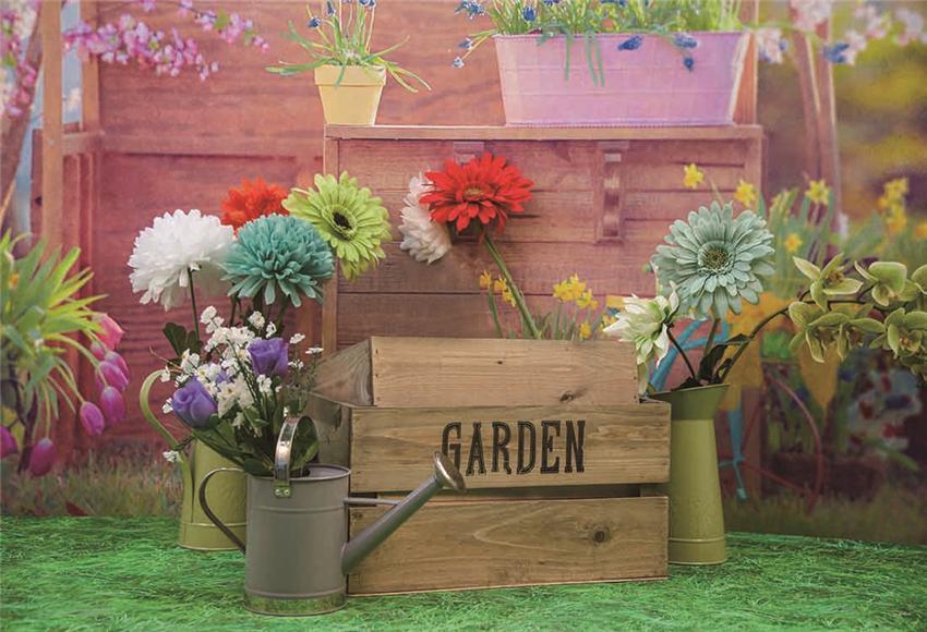 Grass Spring Garden Flowers Backdrop