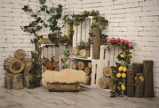 Brick Wall Wood Grain Photo Backdrop for Studio
