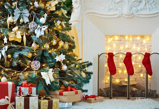 White Fireplace Christmas Backdrops for Photography Prop