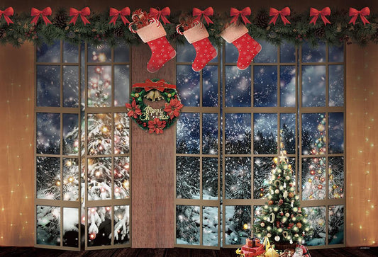 Windows Christmas Tree Snow Winter Butterfly Backdrops