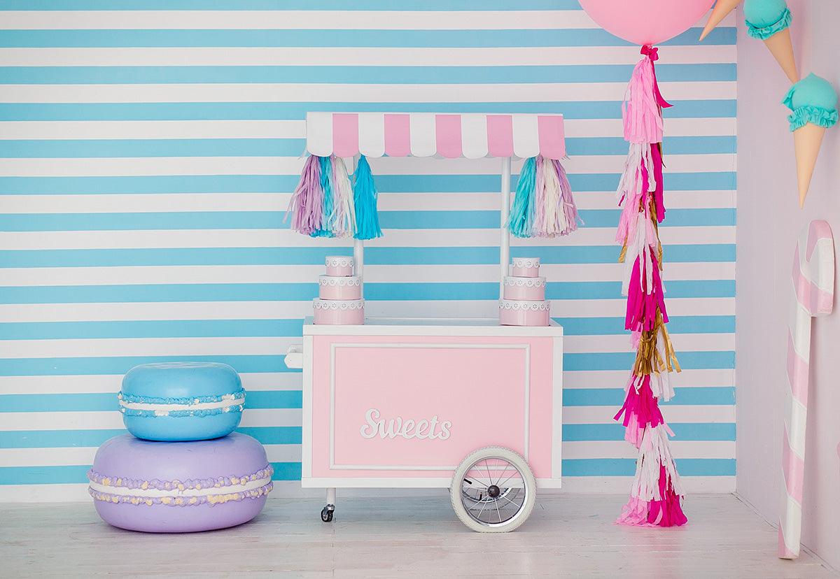 Sweets Pink and White Stripes Birthday Baby Show Backdrop