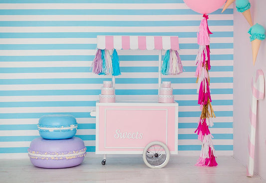 Sweets Pink and White Stripes Birthday Baby Show Backdrop
