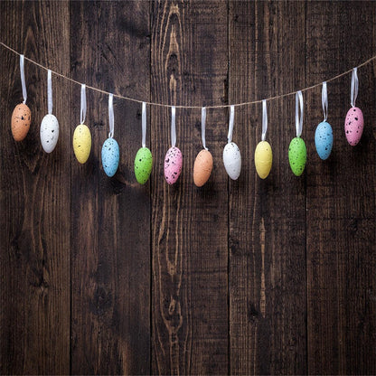 Brown Wood Wall Colorful Eggs Backdrop for Easter