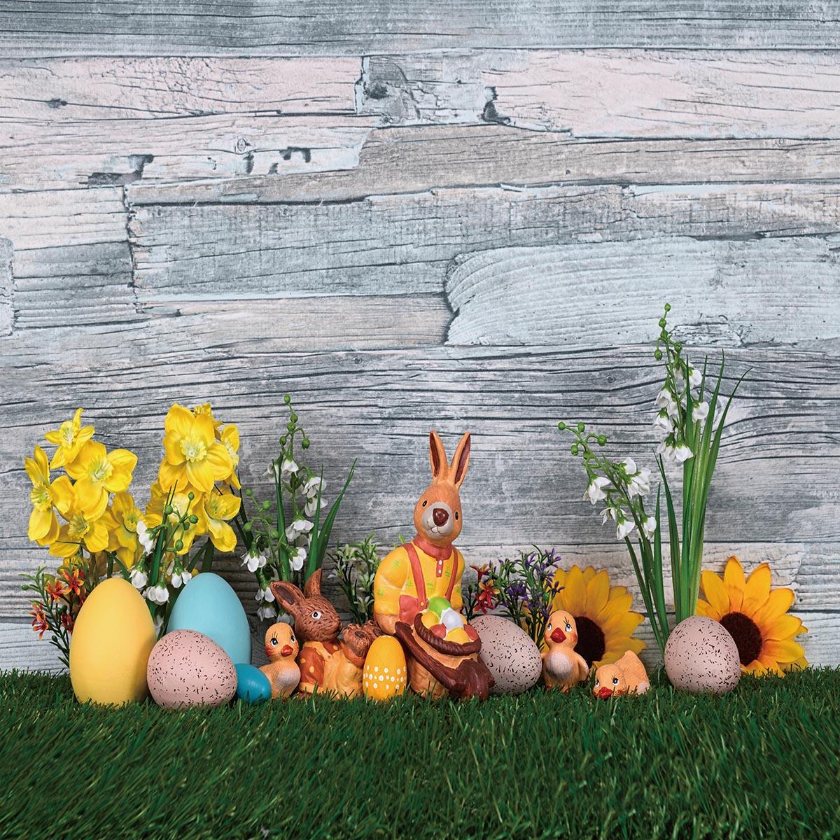 Spring Happy Easter Green Grass Wood Wall Backdrops for Picture