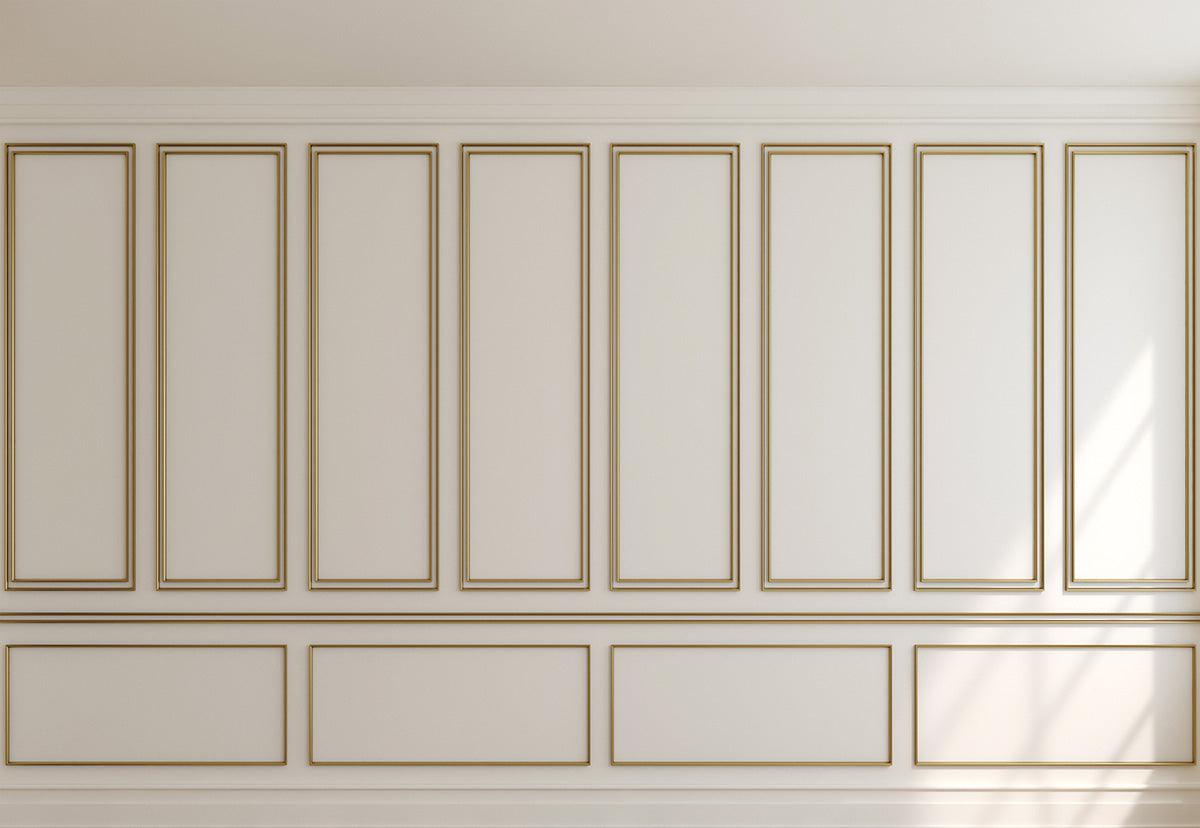 White Wall Square Dark Gold Rim Wedding Backdrop for Studio