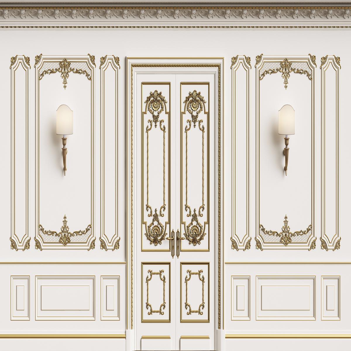 Luxurious Wedding Gold Texture White Wall Door Backdrop for Studio Prop