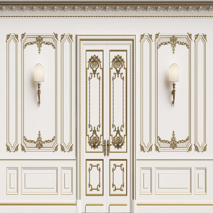 Luxurious Wedding Gold Texture White Wall Door Backdrop for Studio Prop