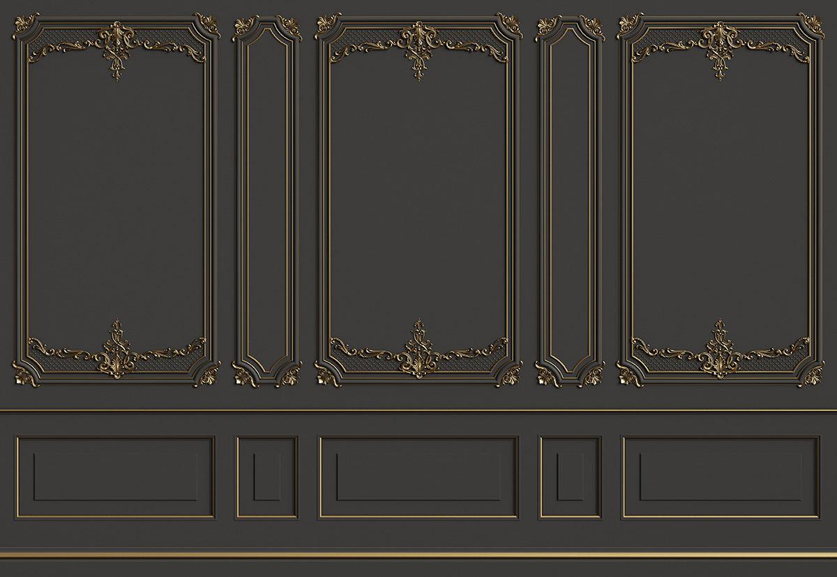 Dark Grey with Gold Texture Art Wall Photo Studio Backdrop for Wedding