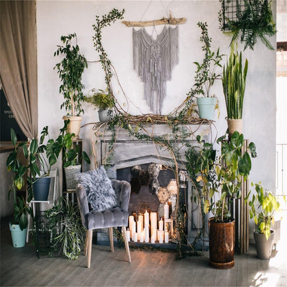 Bohemia Christmas Fireplace Plant Photography Backdrops Prop