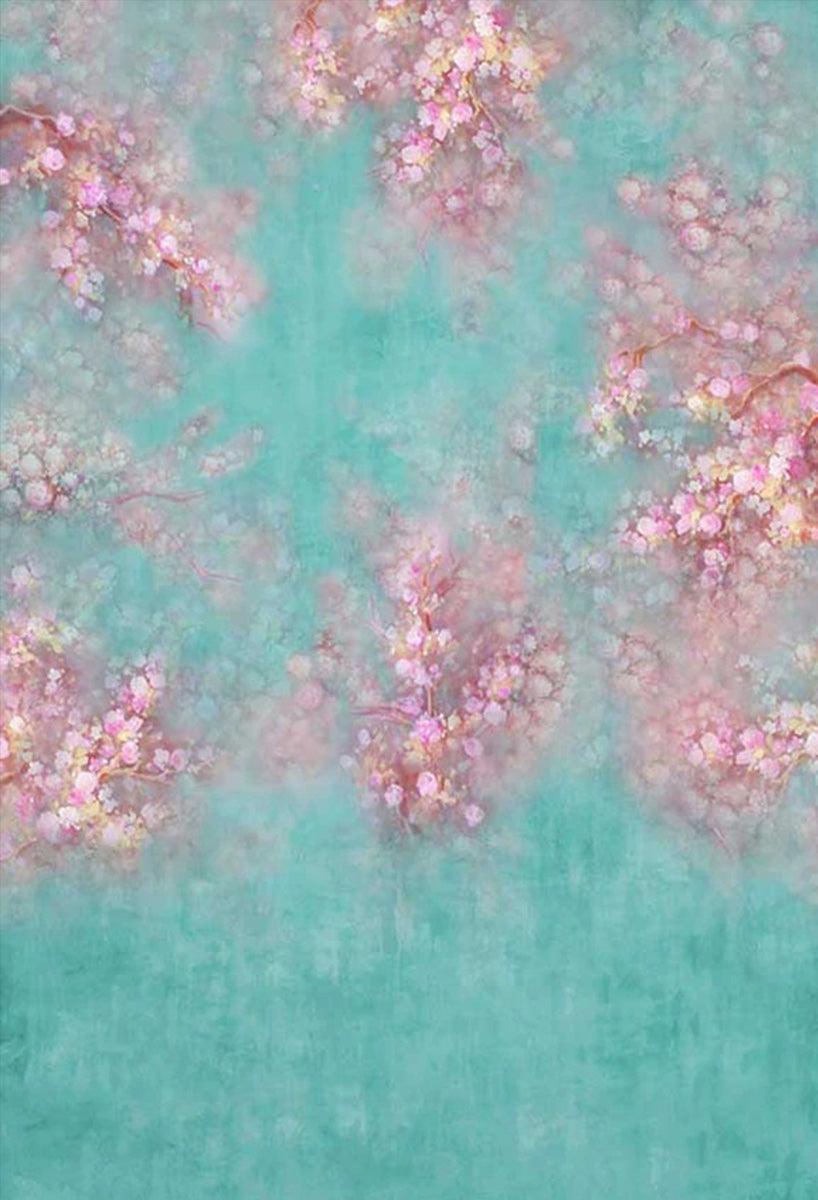 Mint Pink Floral Portrait Photography Backdrops for Picture
