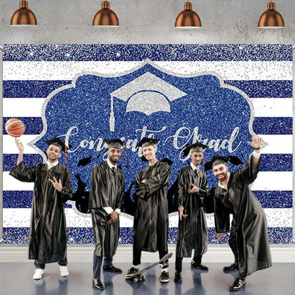Stripe Blue Background Graduation Party Backdrop for Graduation Party Decorations SBH0100